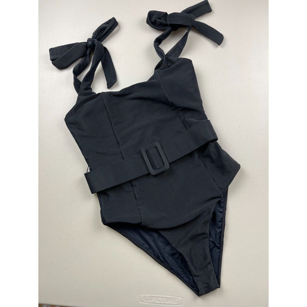 Beach Riot Black Ribbed Belted One-Piece Swimsuit - Picture 2 of 5